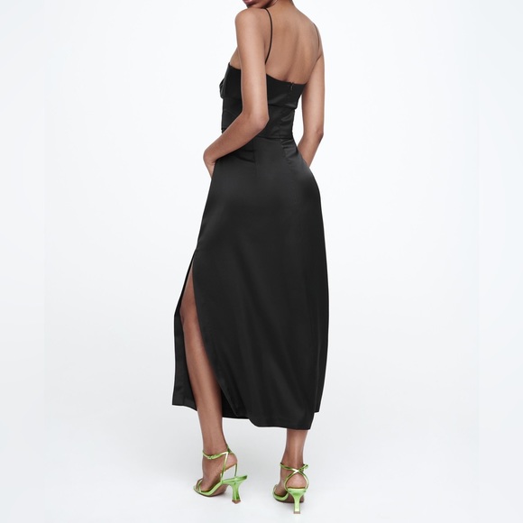 ZARA Black Corset Effect Satin Effect Slip Midi Maxi Dress $69.90 - Picture 10 of 12